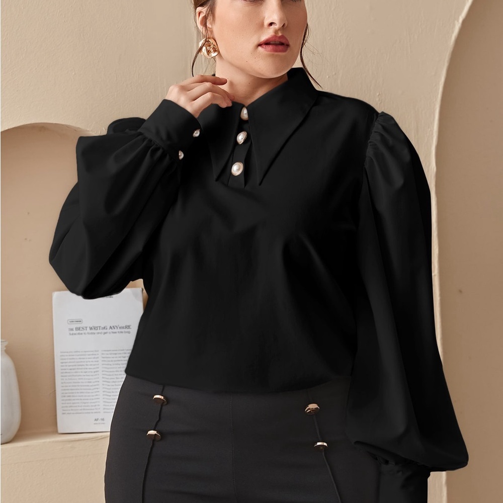 Women's Lantern Sleeve Button Half Placket Top